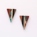 4pcs Epoxy Resin Pendants, Triangle Translucent Blue Resin Findings, Wood and Resin Pendant, Color Blocked, Diamond Charm