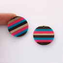 4pcs Epoxy Resin Pendants, Round Translucent Hot Pink Resin Findings, Wood and Resin Pendant, Color Blocked, Large Round Charm