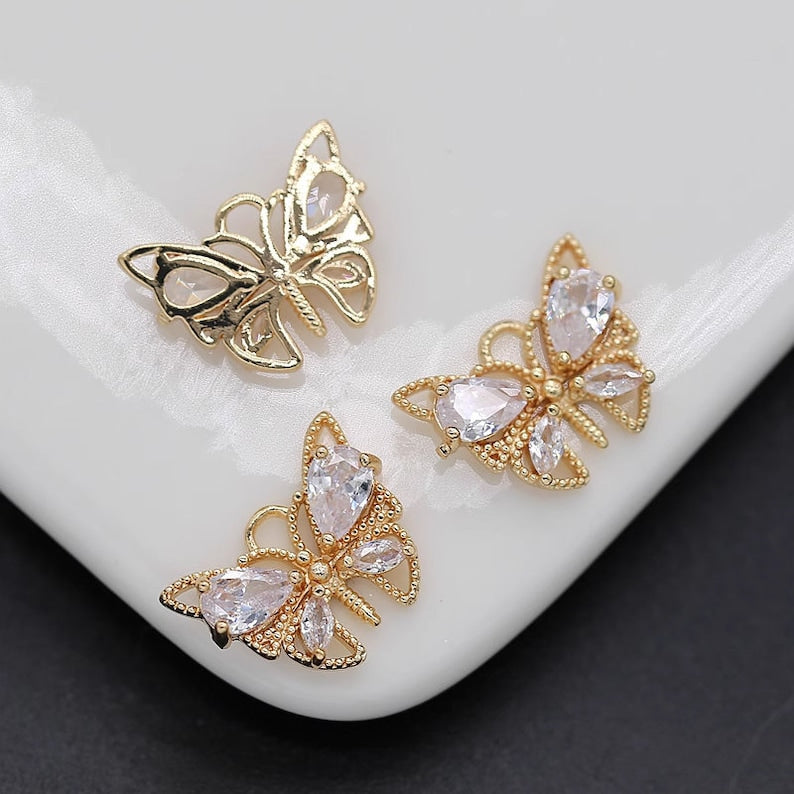 10pcs CZ Pave butterfly Charm Pendant, 12x9.5mm Zircon butterfly Connector, Jewelry Making, Material Craft Supplies