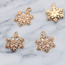 10pcs Snowflake 14mm cz pave charm, Snowflake bracelet necklace pendant, pave charm, real gold plated over brass