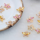 10pcs butterfly cz pave charm, Butterfly bracelet necklace pendant,pave charm,real gold plated over brass