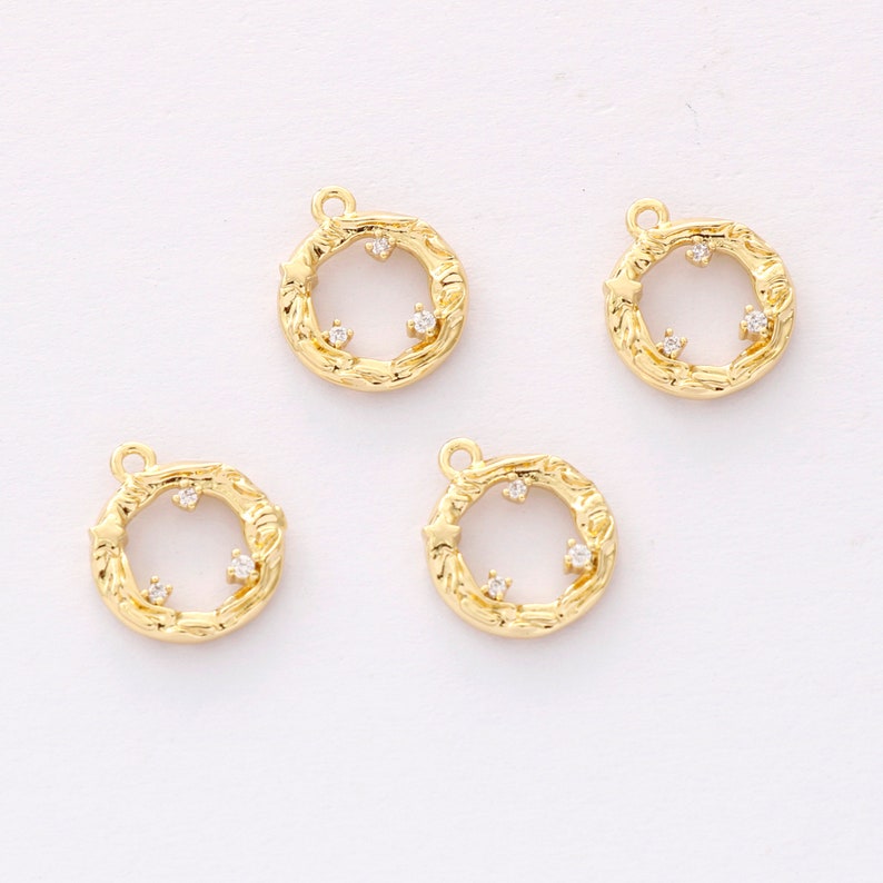 10pcs Real 18K Gold Plated Hollow Round Charm, Zircon Circle Pendant, High Quality Nickel Free