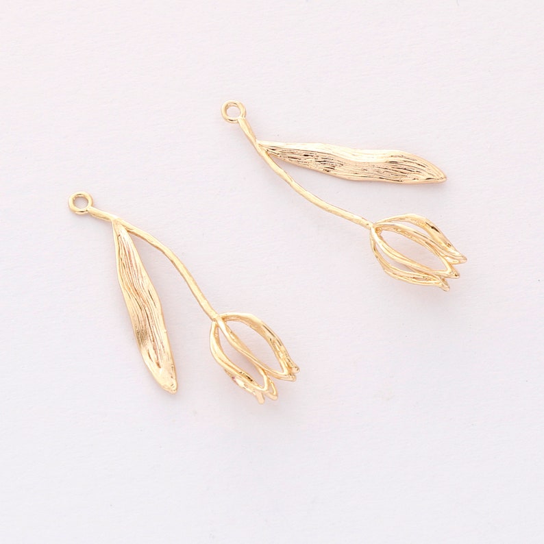 6pcs real gold plated tulip flower charm, tulip Pendant ,tulip bouquet, plant,Jewelry Making,diy supply