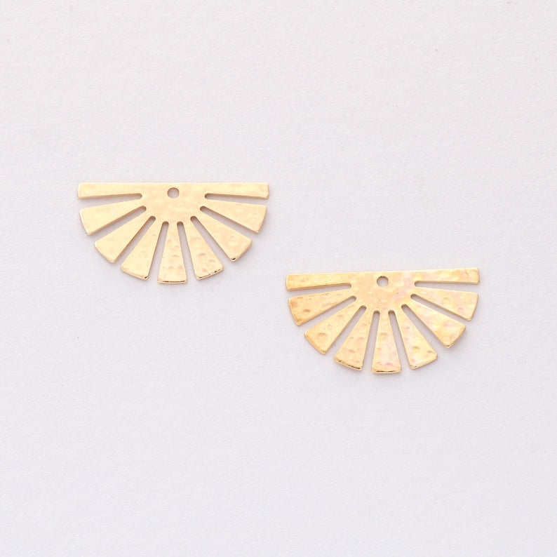 10pcs Real Gold Plated Fan Charm,Gold Initial Charm,Vermeil Semicircle Pendant,Gold Tone, High Quality Nickel Free