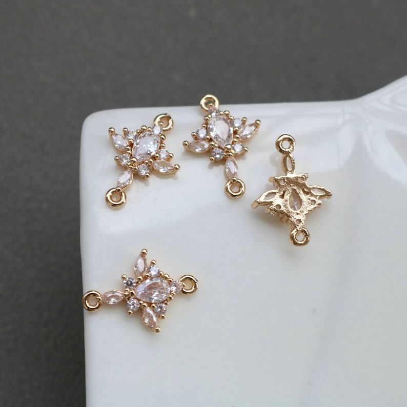 10pcs cz pave flower charm, bracelet necklace pendant,pave charm, gold plated over brass, crystal pendant