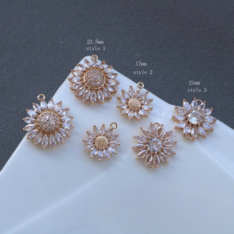 10pcs sunflower Zirconia Connecto Charm Pedant , CZ Pave flower Pendant, Rhinestone Charm