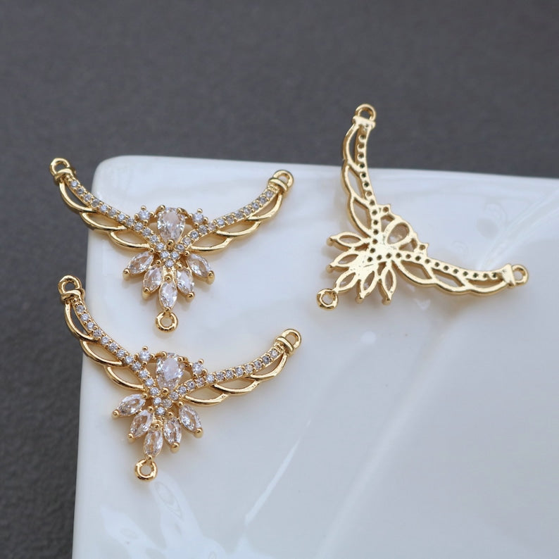 10pcs wing Zirconia Connecto Charm Pedant , CZ Pave flower Pendant, Rhinestone Charm