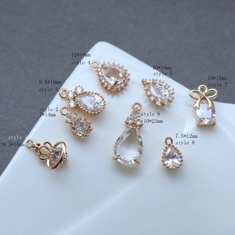 10pcs crown CZ Pave Charm, teardrop Zircon Connector Pendant , Jewelry Making, Zircon Leaves Material Craft Supplies