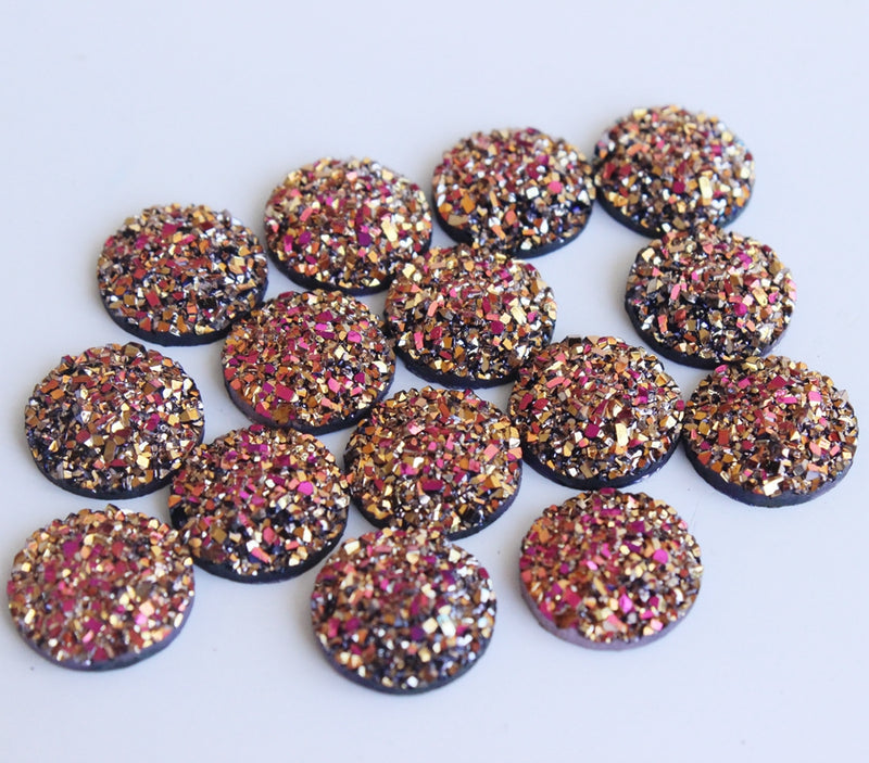 20pcs  12mm Faux Druzy Resin Cabochons, Glitter Resin Cabochons