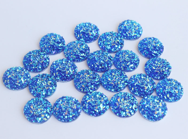 20pcs  12mm Faux Druzy Resin Cabochons, blue Glitter Resin Cabochons