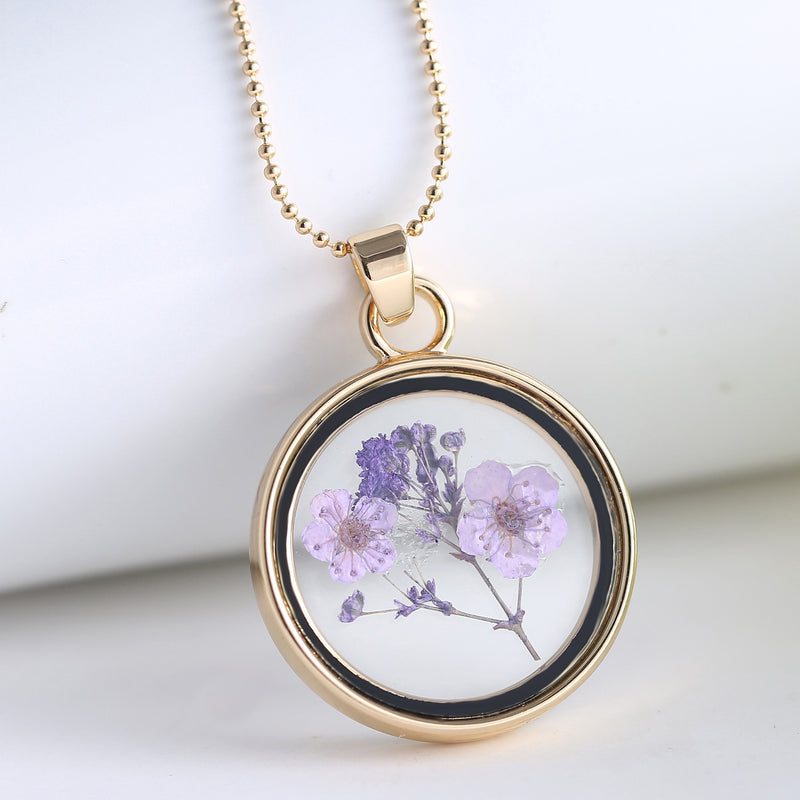 1pcs Pressed Flower Pendant Necklace