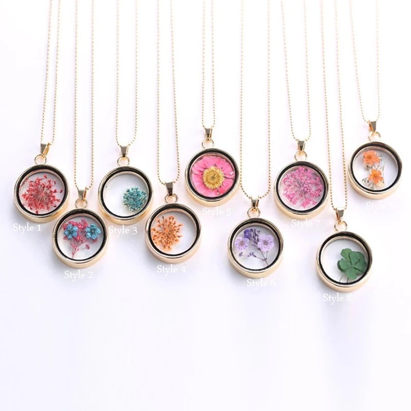 1pcs Pressed Flower Pendant Necklace