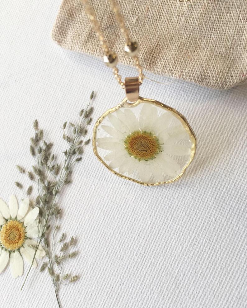 1pcs  Gold leaf pressed flower Pendant Necklace