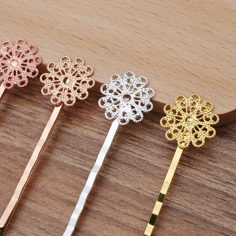 20pcs brass plating Bobby Pins Leaves Flower Filigree Pad, Flower Hair Findings,Hair Accessories