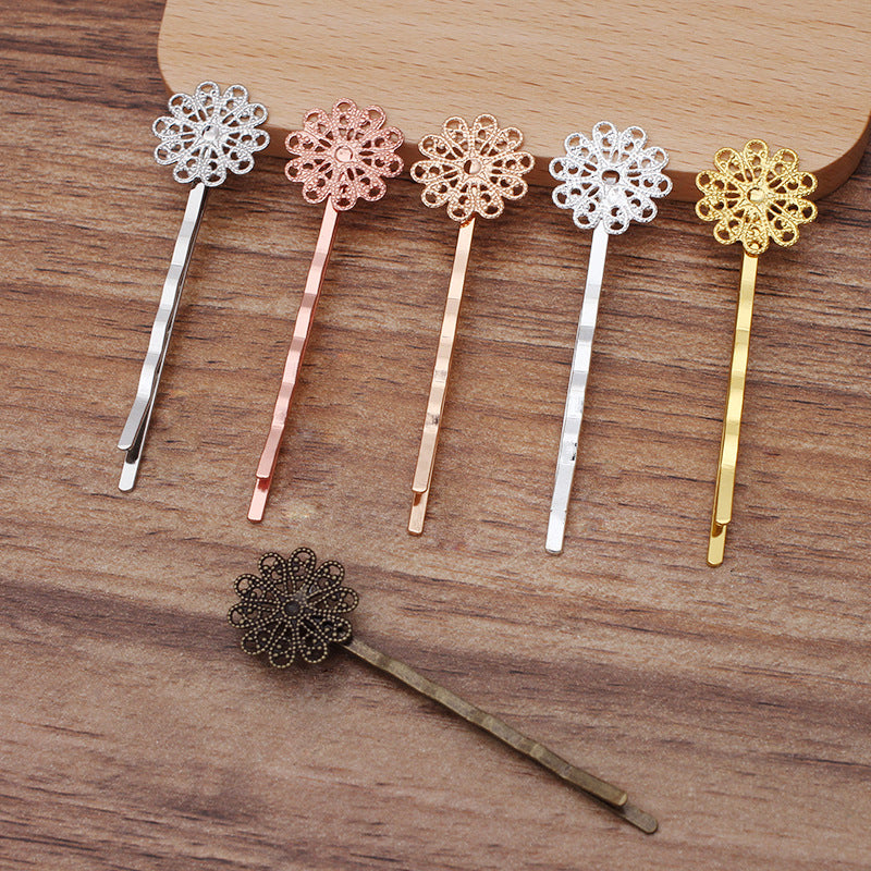 20pcs brass plating Bobby Pins Leaves Flower Filigree Pad, Flower Hair Findings,Hair Accessories