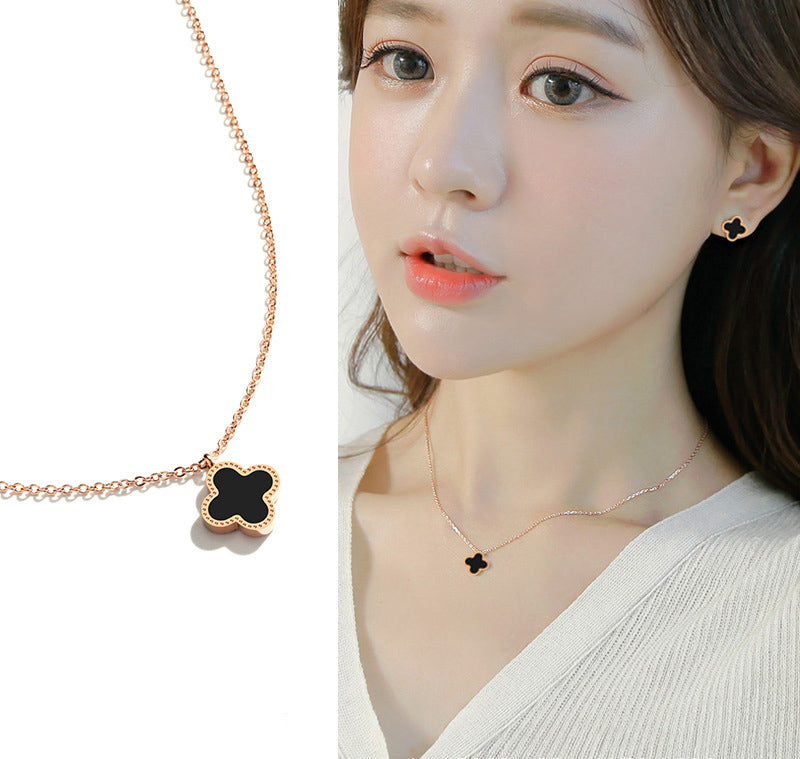 Stainless steel four-leaf clover necklace, Student female model simple clavicle chain jewelry, all-match non-fading pendant