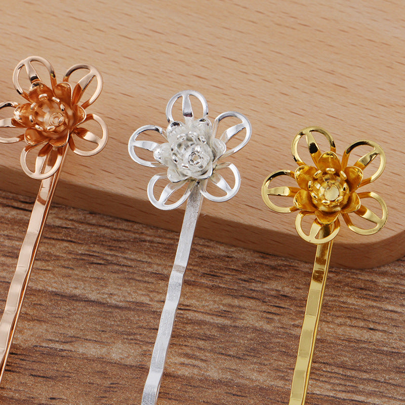 20pcs brass plating  Bobby Pins Leaves Flower Filigree Pad, Flower Hair Findings, Hair Accessories