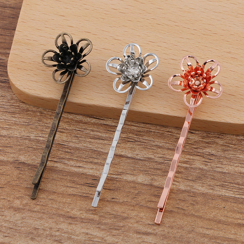 20pcs brass plating  Bobby Pins Leaves Flower Filigree Pad, Flower Hair Findings, Hair Accessories