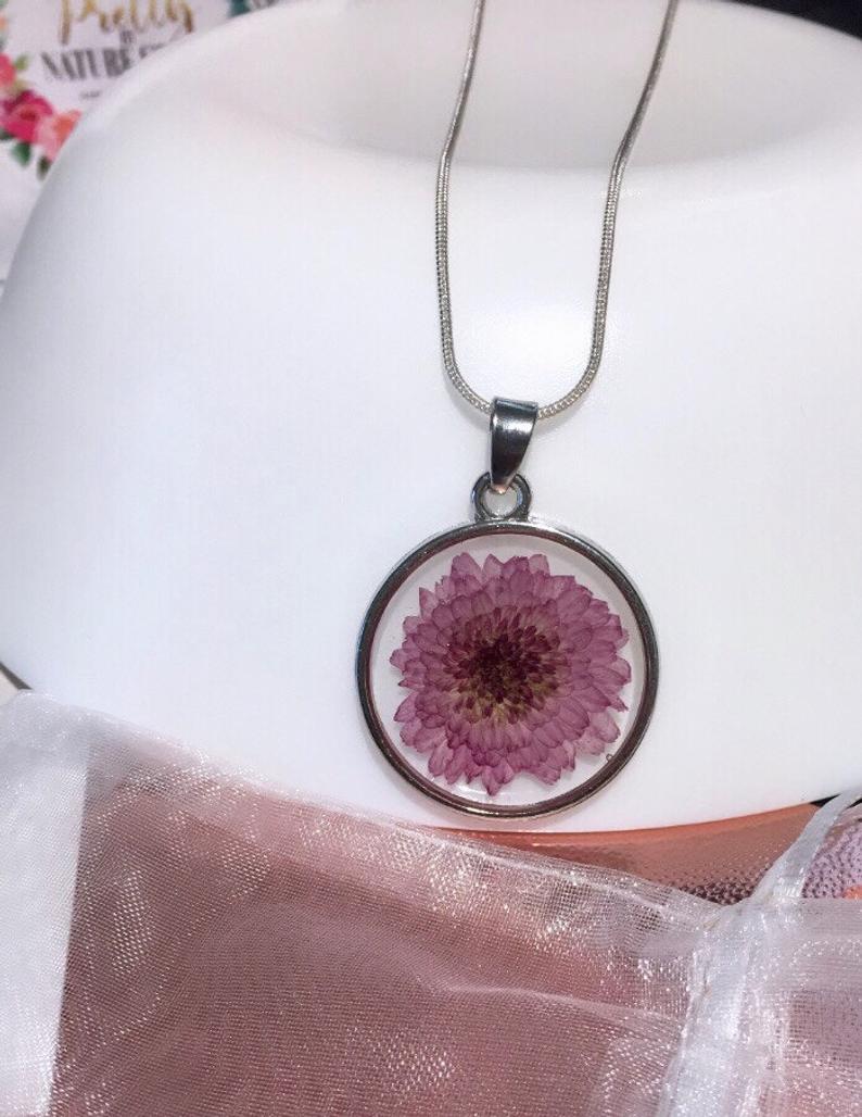 1pcs pressed flower pendant necklace, Real dried flower jewelry wholesale