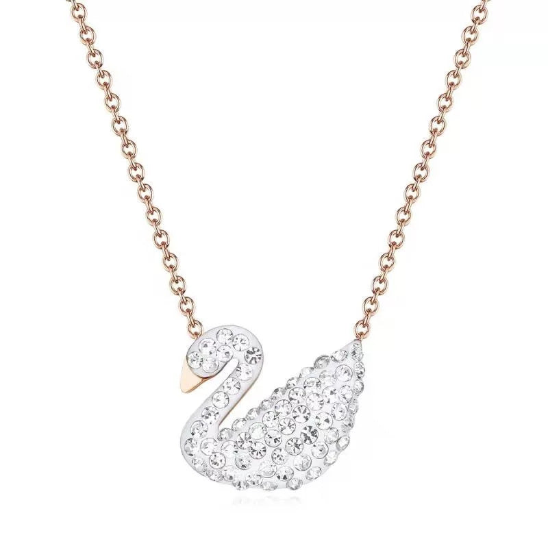 Inlaid zircon Swan necklace ,stainless steel vacuum electroplating chain all-match non-fading