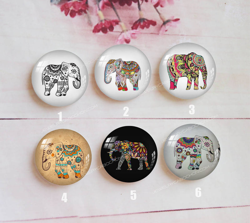 Handmade Round Photo Glass Cabochon Elephant A357