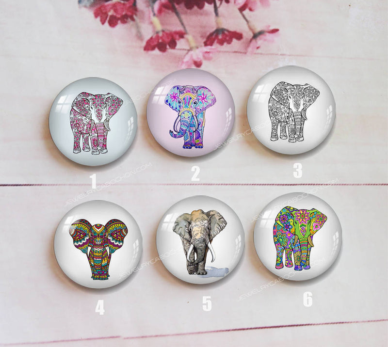 Handmade Round Photo Glass Cabochon Elephant A358