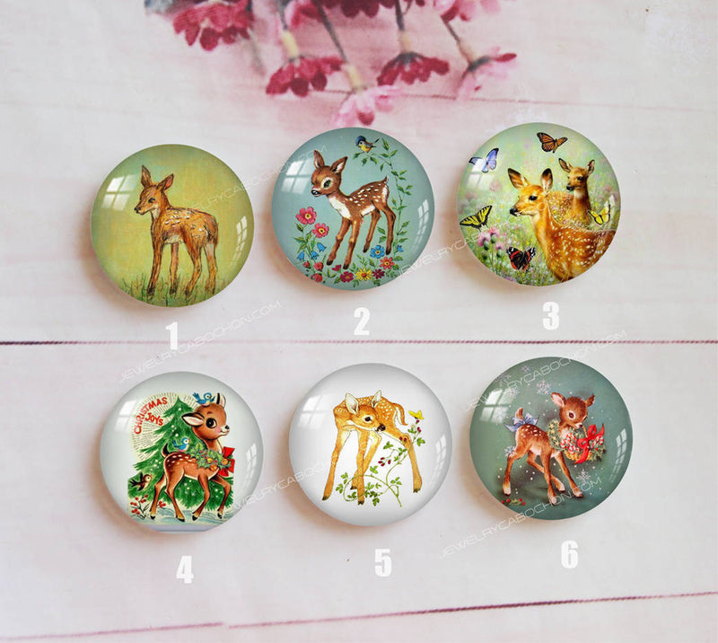 Handmade Round Photo Glass Cabochon animal deer a374