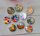 Handmade Round Photo Glass Cabochon flower A395