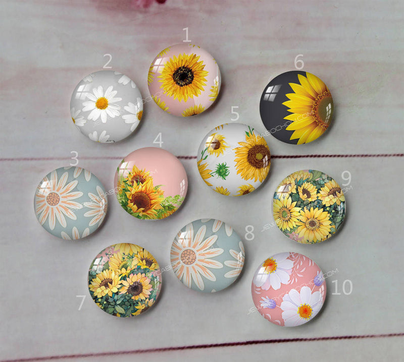 Handmade Round Photo Glass Cabochon flower A464