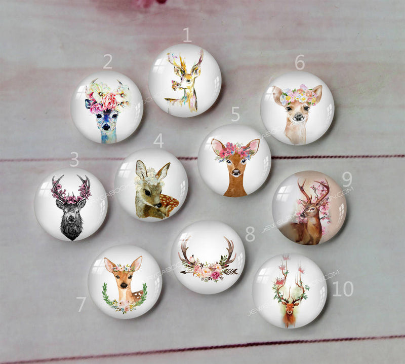 Handmade Round Photo Glass Cabochon animal deer A621