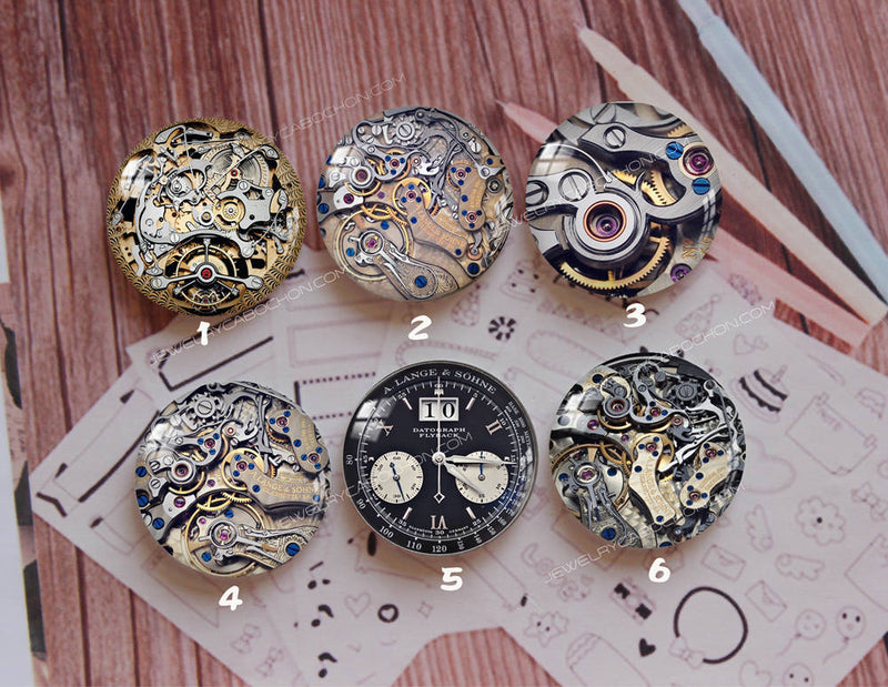 Handmade Round Photo Glass Cabochon mechanical gear 886