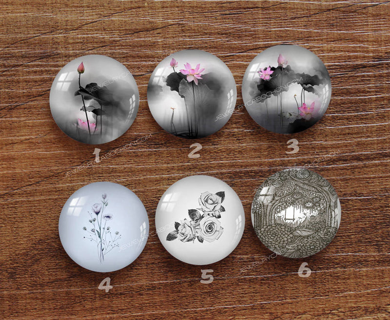 Handmade Round Photo Glass Cabochon Plant flower 949