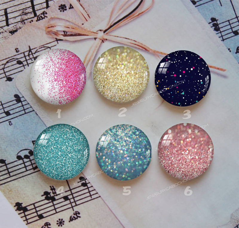 Handmade Round Photo Glass Cabochon Glitter 1119