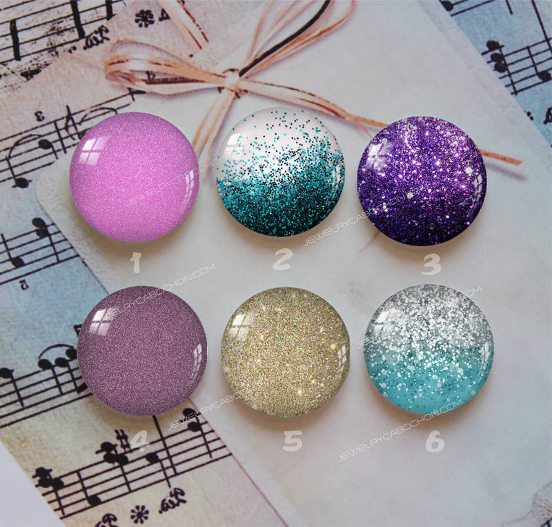 Handmade Round Photo Glass Cabochon Glitter 1120