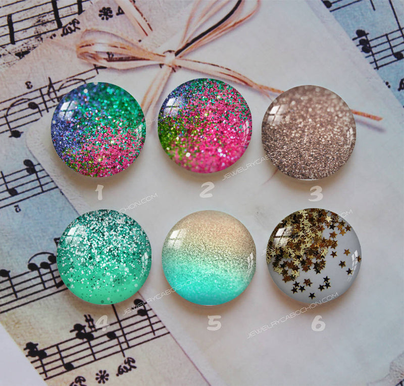 Handmade Round Photo Glass Cabochon Glitter 1122