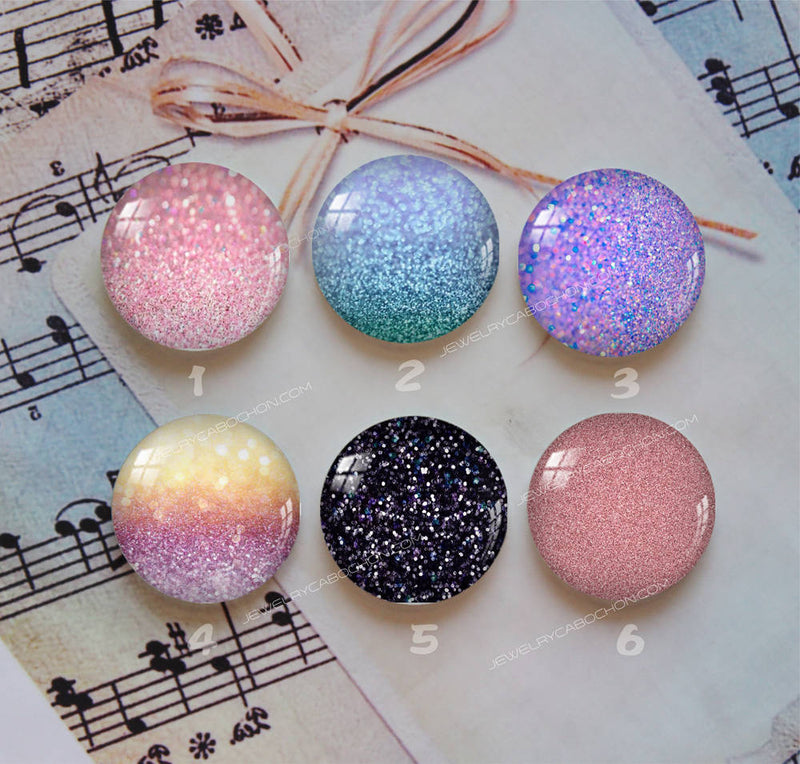 Handmade Round Photo Glass Cabochon Glitter 1124