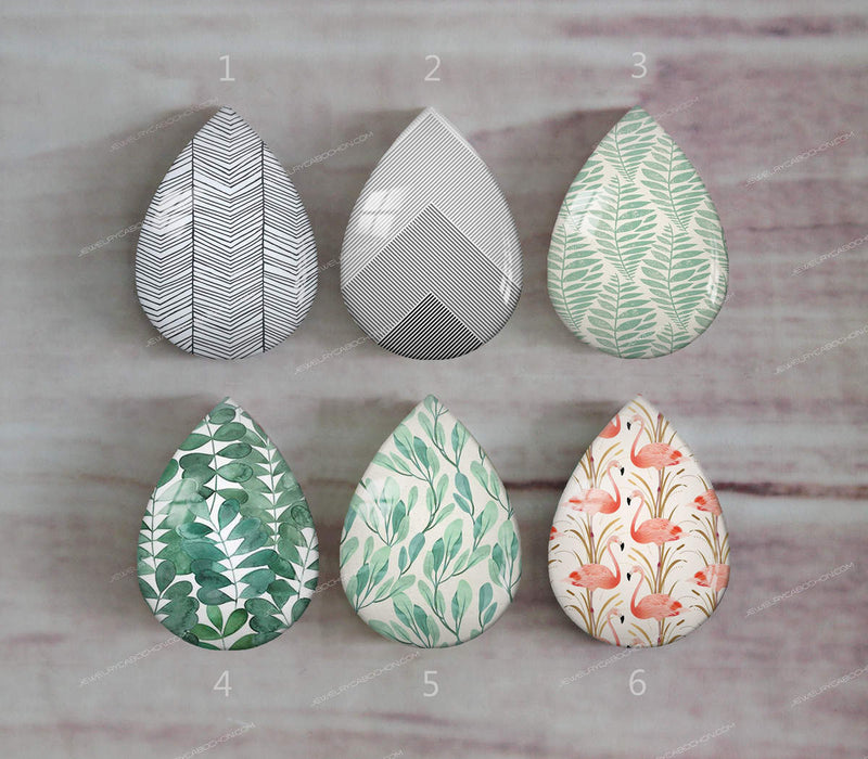 Handmade Teardrop Photo Glass Cabochons Tree leaves A301