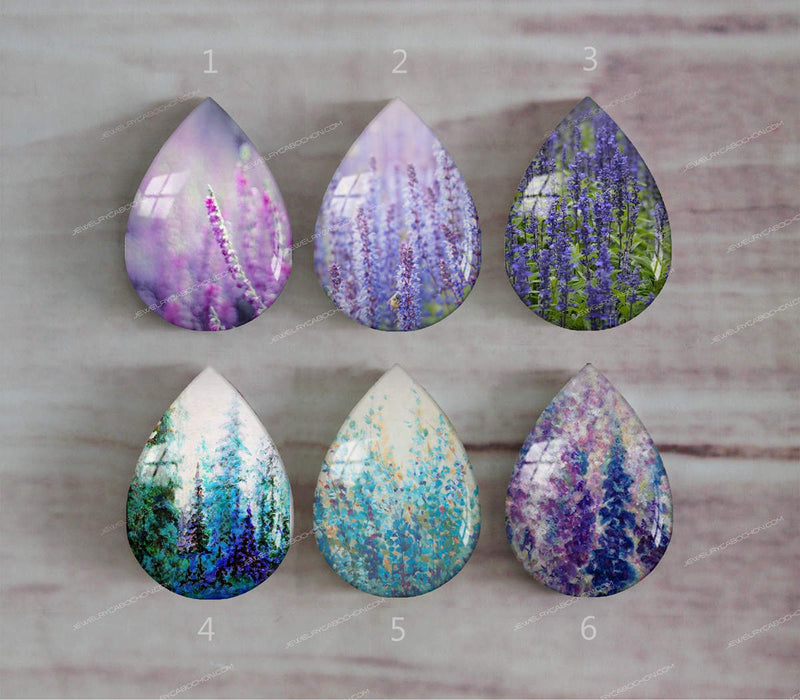 Handmade Teardrop Photo Glass Cabochons plant flower A312