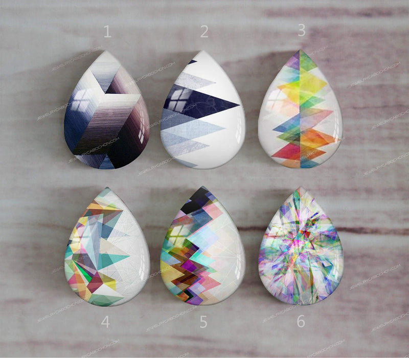 Handmade Teardrop Photo Glass Cabochons geometric stripe A314