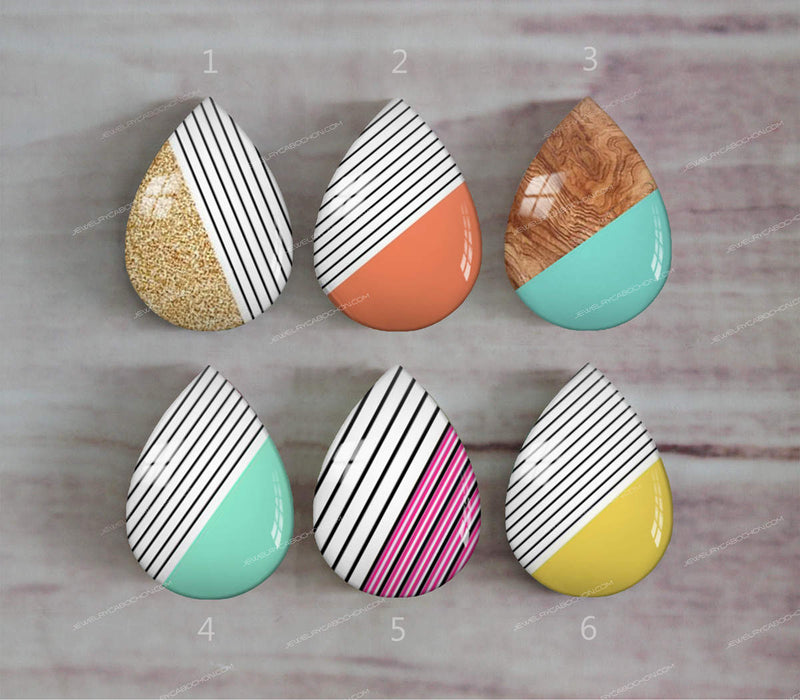 Handmade Teardrop Photo Glass Cabochons Geometry Pattern A329