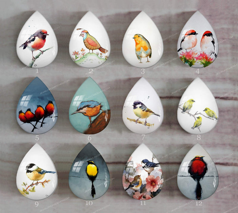 Handmade Teardrop Photo Glass Cabochons Animal bird A608