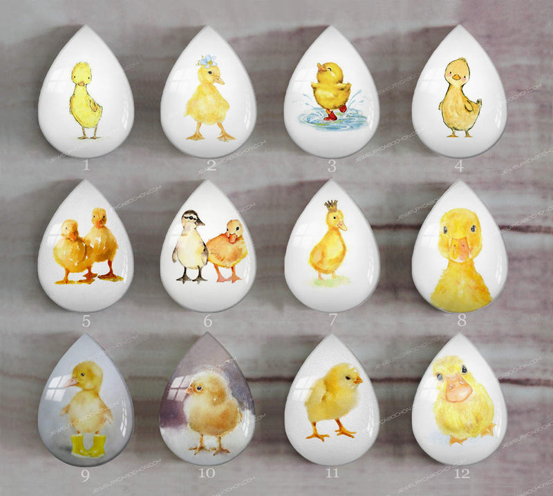 Handmade Teardrop Photo Glass Cabochons Animal duck A619