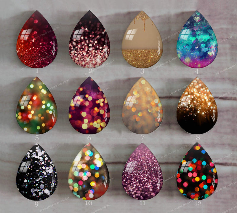 Handmade Teardrop Photo Glass Cabochons Glitter A634