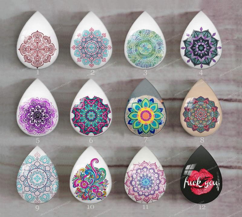 Handmade Teardrop Photo Glass Cabochons Pattern A641