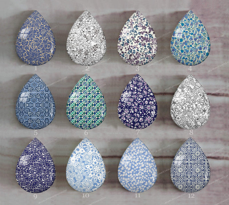 Handmade Teardrop Photo Glass Cabochons Pattern A644