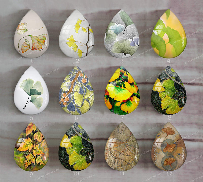 Handmade Teardrop Photo Glass Cabochons Plant 0flower Leaves A649