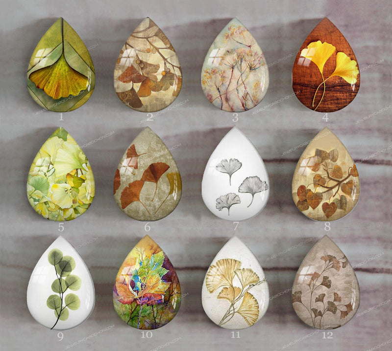 Handmade Teardrop Photo Glass Cabochons Plant 0flower Leaves A650