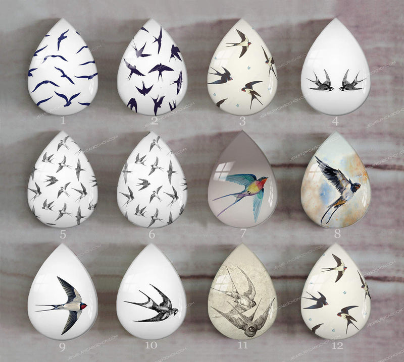 Handmade Teardrop Photo Glass Cabochons Animal swallow A686