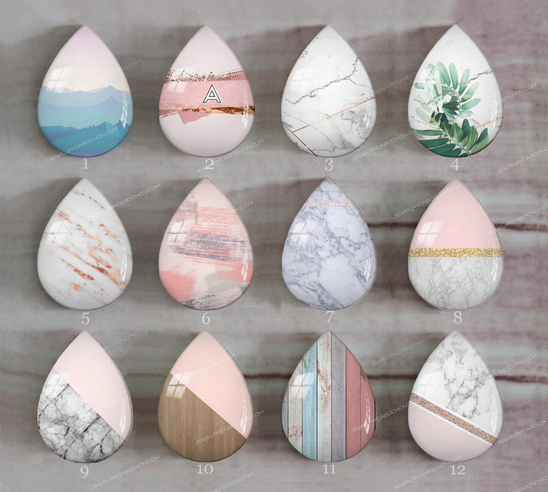 Handmade Teardrop Photo Glass Cabochons Geometry A703