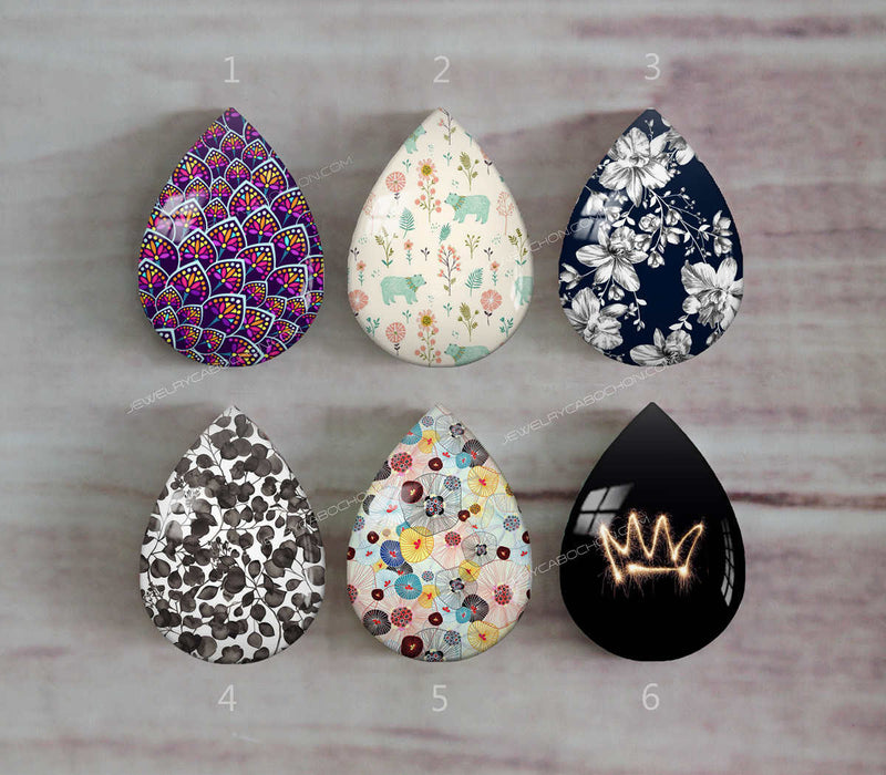 Handmade Teardrop Photo Glass Cabochons A332